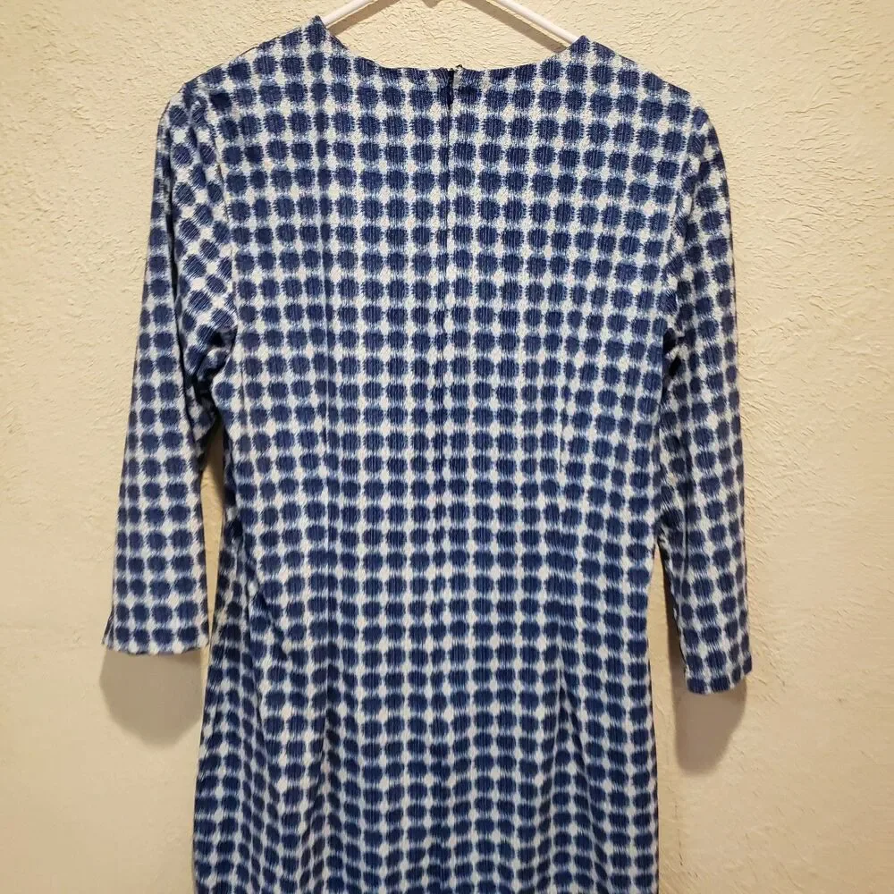 J. McLaughlin blue white zip long sleeve sheath dress size Large